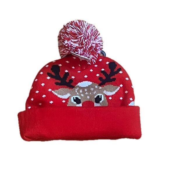 Boutique Rudolph Red Reindeer Pom-Pom Beanie One Size - Picture 3 of 5